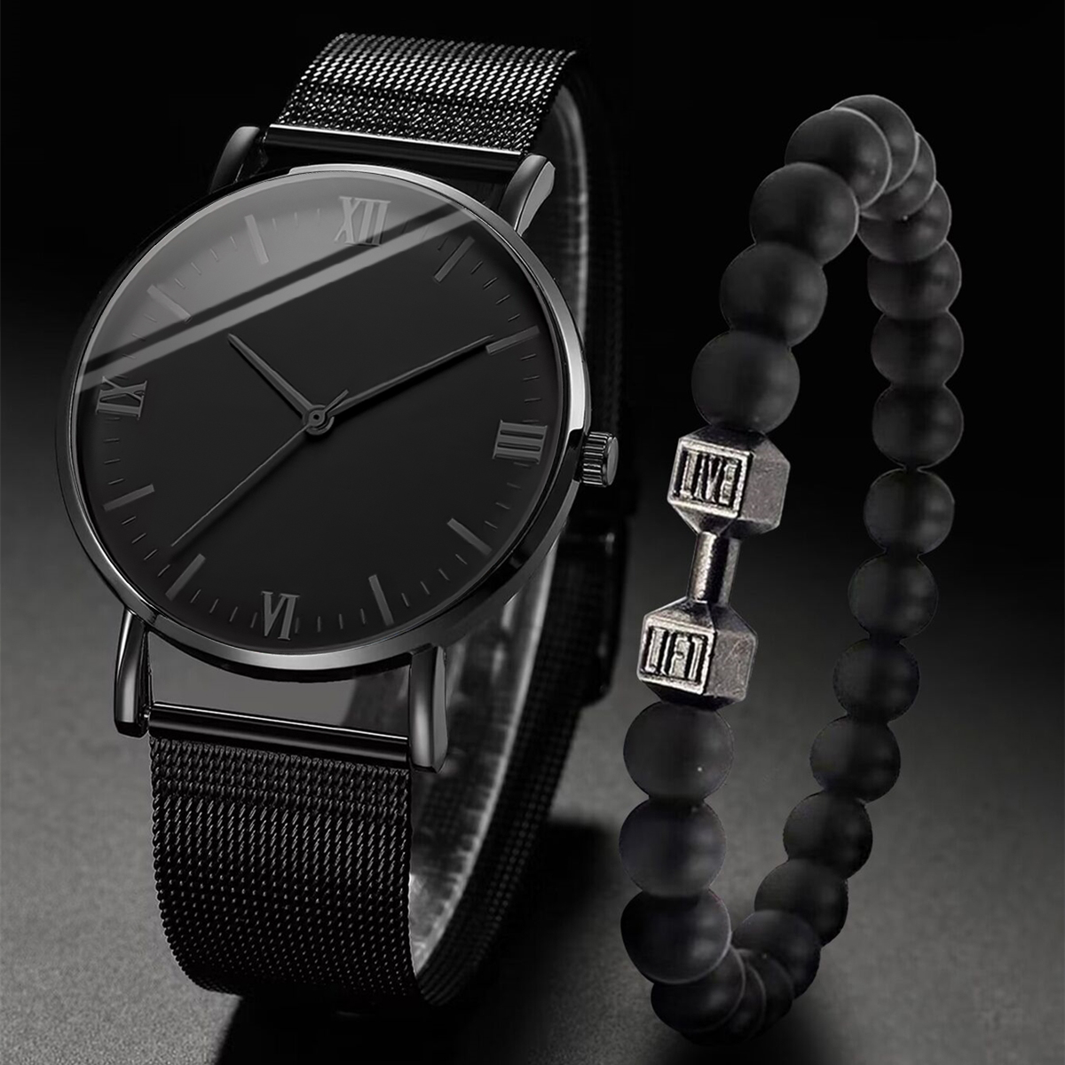 Stainless Mesh Band - 2PCS 남자 시계 패션 로마 석영