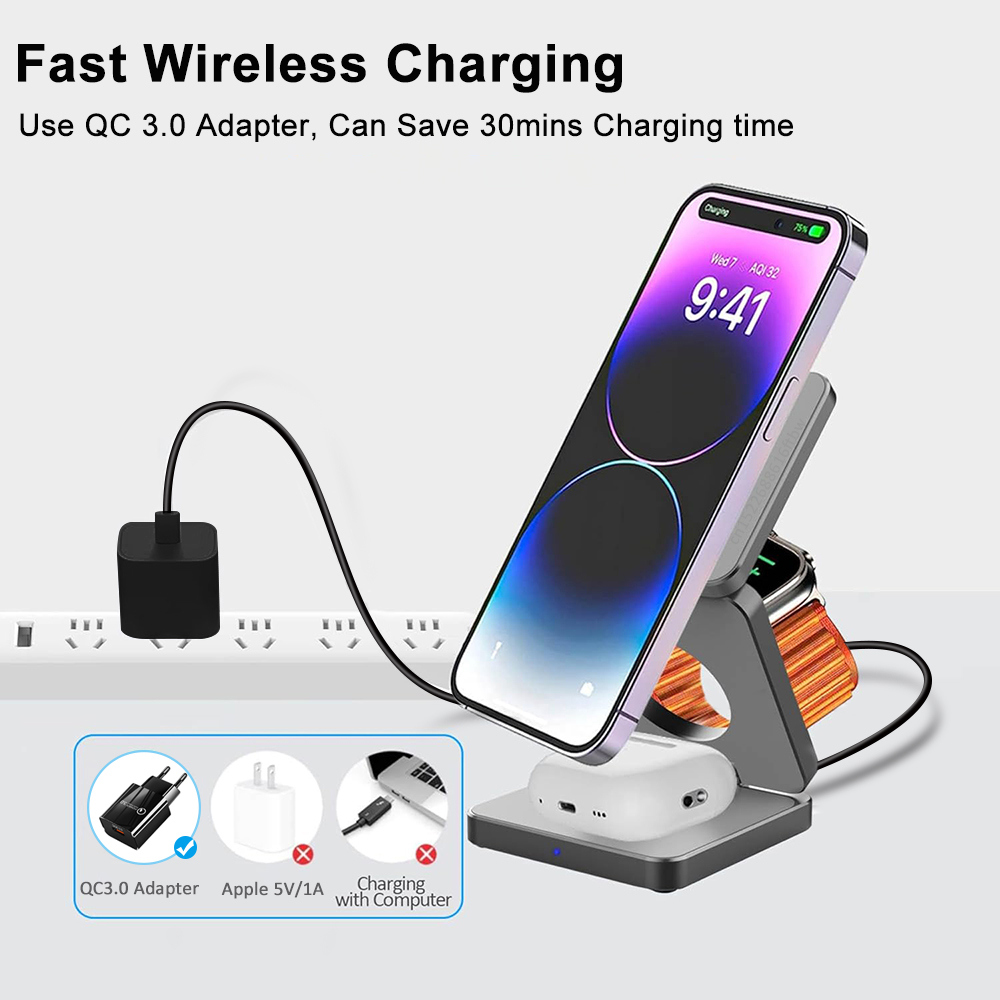 무선 충전기 3 in 1 접이식 자기 무선 충전 스테이 - Wireless Charger Watch 리뷰 및 가격