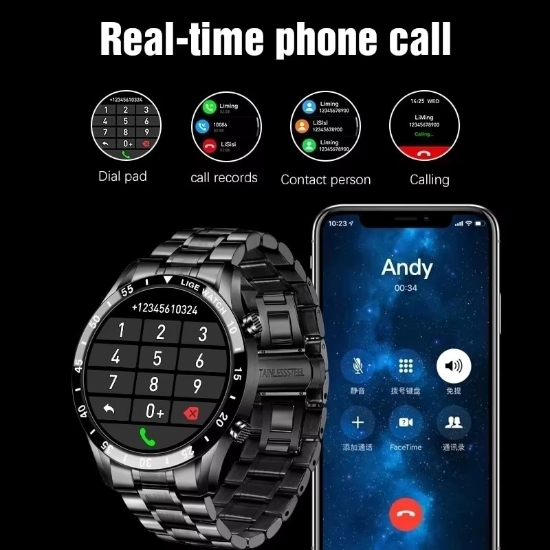 LIGE 새로운 블루투스 통화 스마트 시계 남자 전체  - Smartwatch Store 리뷰 및 가격