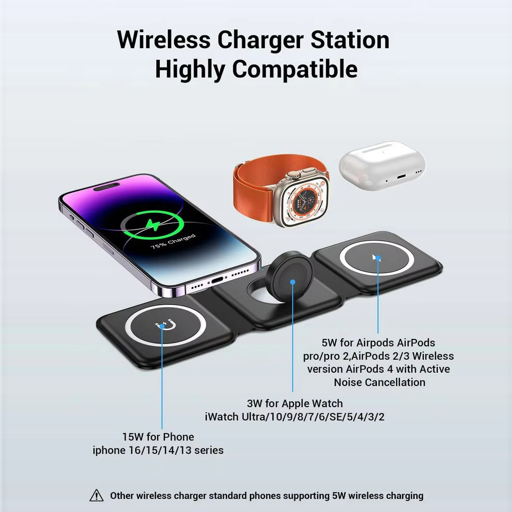 3-in-1 마그네틱 폴딩 무선 충전기, 15W 고속  - Wireless Charger Watch 리뷰 및 가격