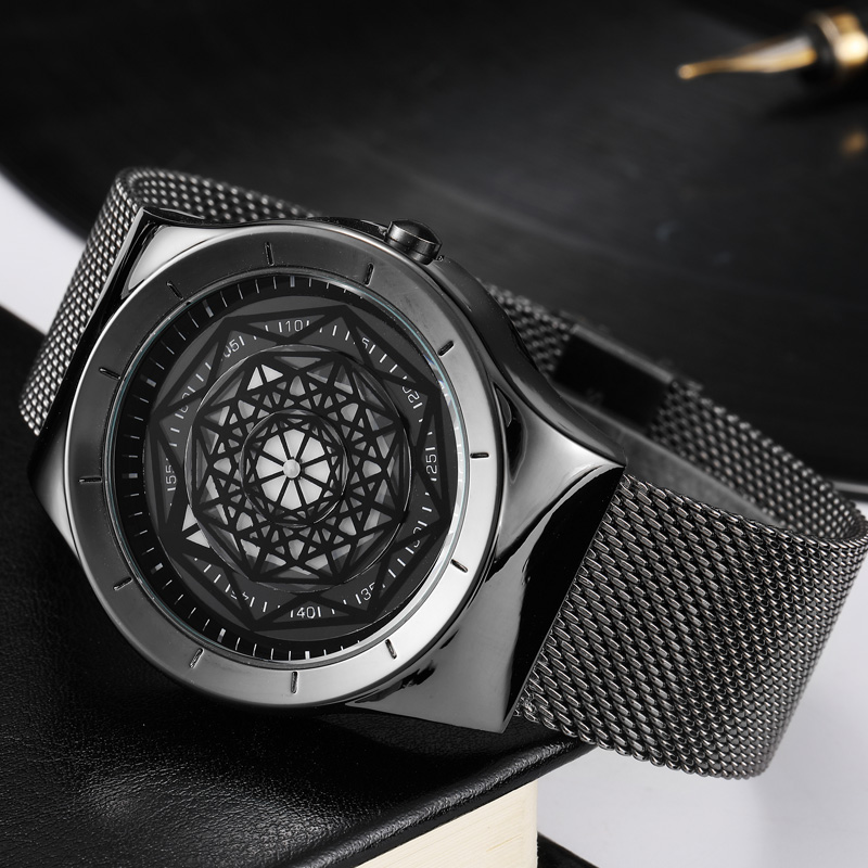 Geek 남성용 미니멀리스트 턴테이블 다이얼 쿼츠 시계 - Stainless Mesh Band 리뷰 및 가격